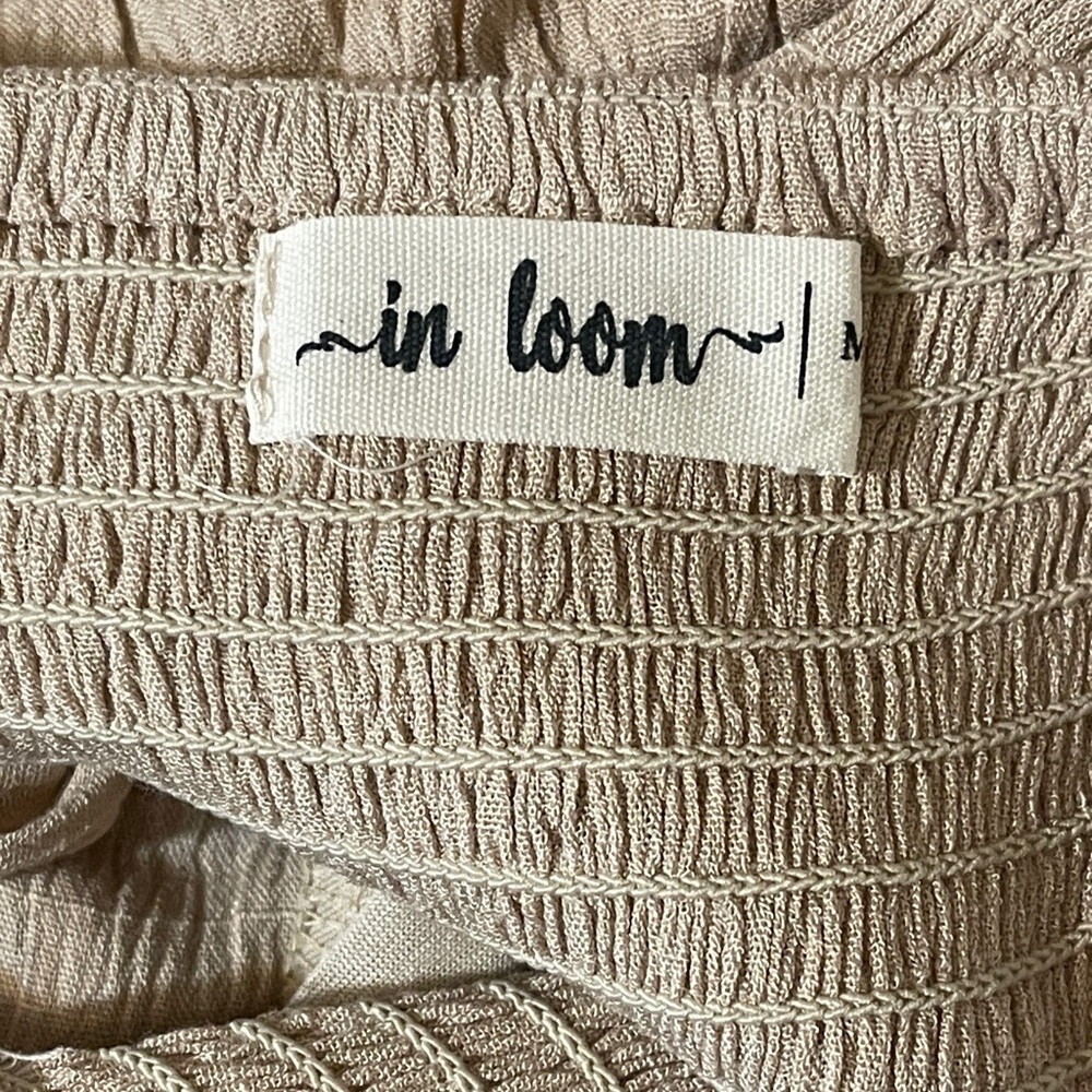 In Loom Smocked Ruffle Strap Maxi Dress Beige Prairie Cottagecore Boho Medium - Picture 7 of 8